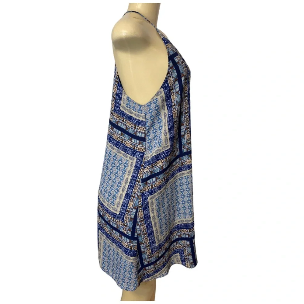 Everly By Anthropologie Halter Neck Blue Multicolor Patchwork Mini Dress - Picture 4 of 7